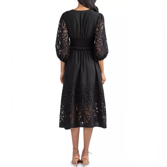 NWT Shoshanna Ari Laser Cut Midi Eyelet Dress Black Size 2 - Picture 2 of 16